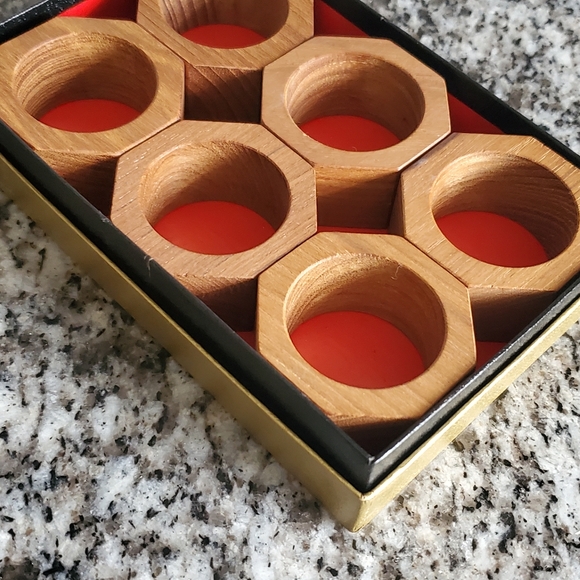 MCM vintage wood napkin rings octagon wood - Picture 2 of 7